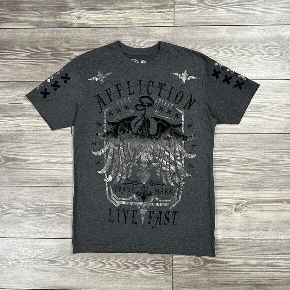 Crazy Y2K Affliction Velour Graphic T Shirt Grunge Cyber - Picture 1 of 6